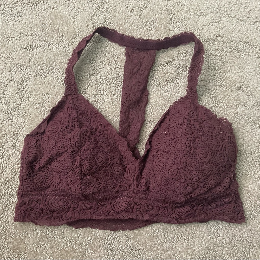 Auden Burgundy/Brown Lacy Razorback Padded Bralette Size XL